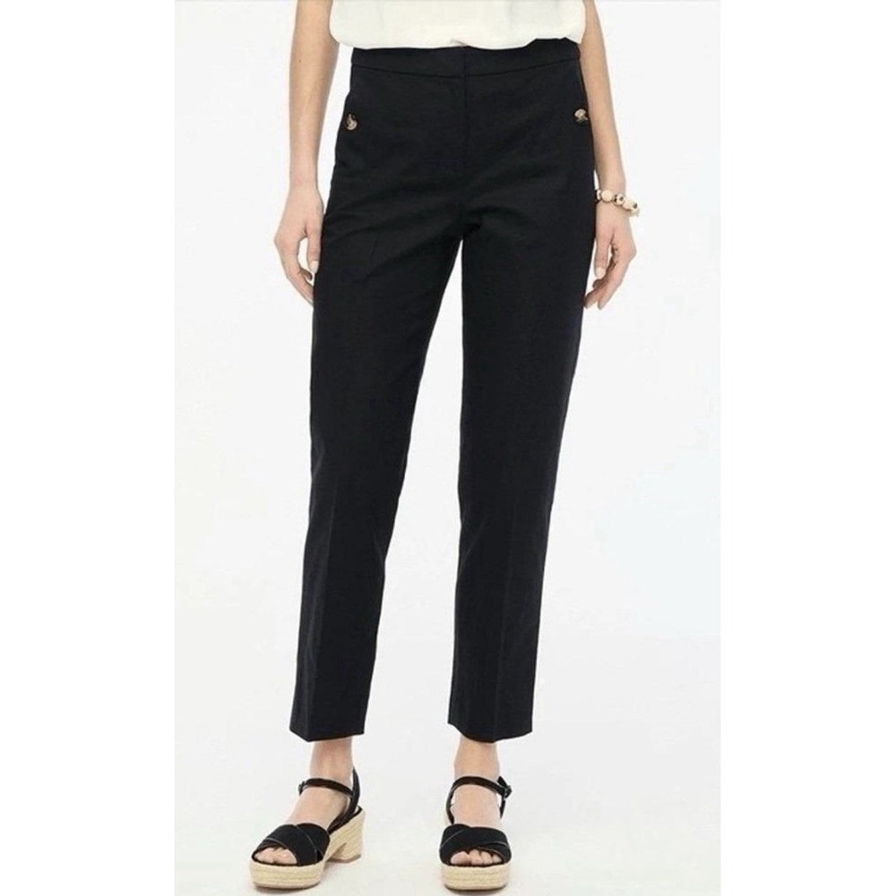 J. Crew Sailor Pant Womens Size 10P Black Linen Cropped High Waist